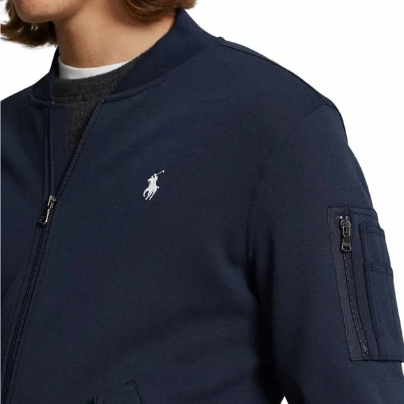 Polo Ralph Lauren men’s Medium Navy Iconic Double Knit Fleece Tech Bomber Jacket - Picture 2 of 11